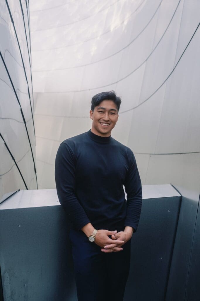 Soft morning light portrait at Walt Disney Concert Hall in downtown Los Angeles California.